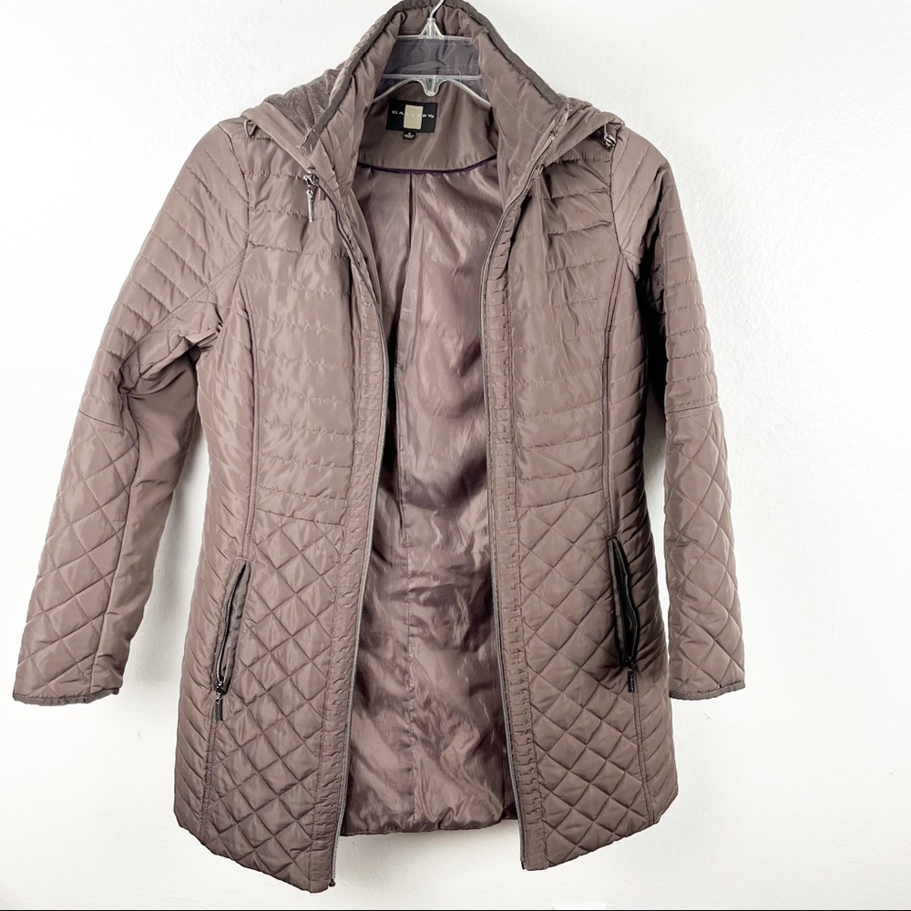 GALLERY Brown Quilted Puffer Faux Fur Zip Hoodie Zipper Lined Coat, Size. Medium